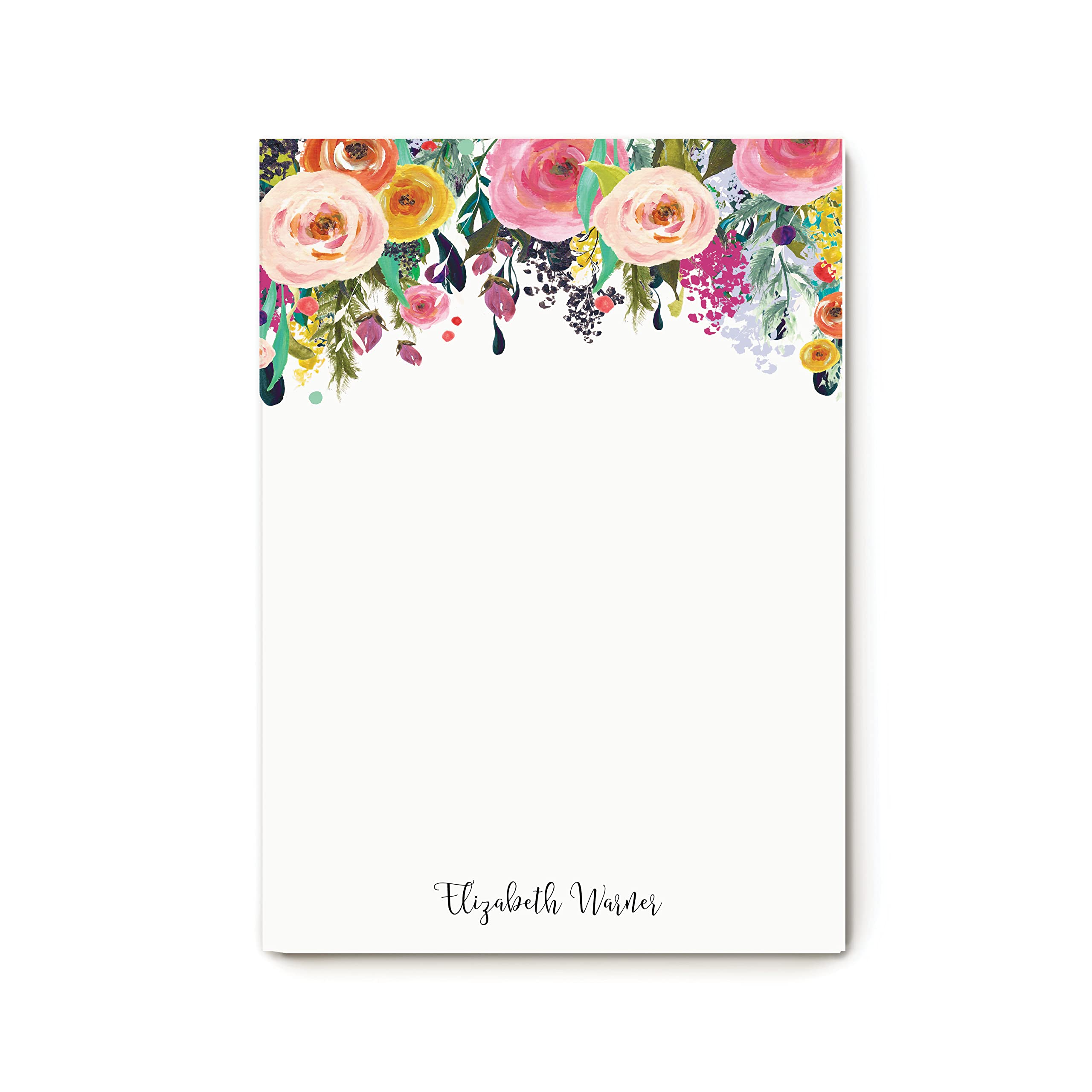 Multi Flower Art Personalized Notepads - Small Notepad 5x7 w/ 50 Printed Sheets – Personalized Stationery w/Custom Size, & More – Classy Desk Supplies – Customizable to 8x10” - Multi Flower Notepad