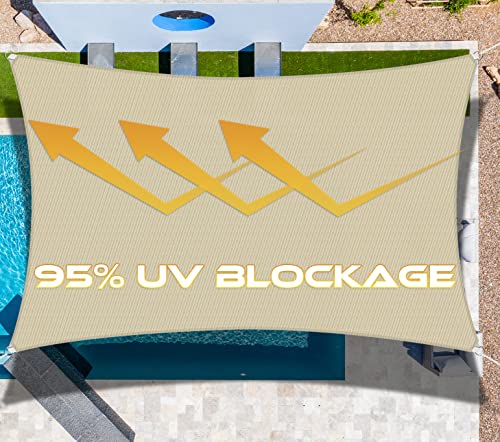 Windscreen4less 8' x 12' Sun Shade Sail Rectangle Outdoor Canopy Cover UV Block for Backyard Porch Pergola Deck Garden Patio (Beige)