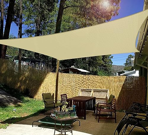 Windscreen4less 8' x 12' Sun Shade Sail Rectangle Outdoor Canopy Cover UV Block for Backyard Porch Pergola Deck Garden Patio (Beige)