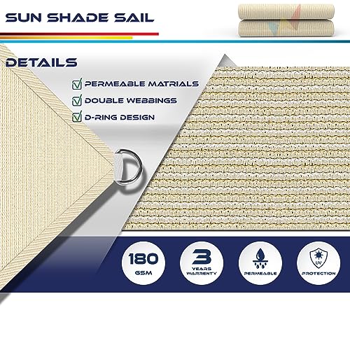 Windscreen4less 8' x 12' Sun Shade Sail Rectangle Outdoor Canopy Cover UV Block for Backyard Porch Pergola Deck Garden Patio (Beige)