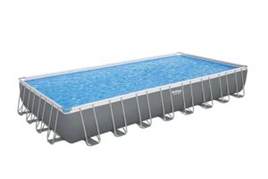 bestway power steel 31' 4" x 16' x 52" rectangular metal frame above ground swimming pool set with 2,200 gph filter pump, ladder, and pool cover