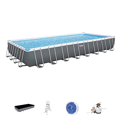 Bestway Power Steel 31' 4" x 16' x 52" Rectangular Metal Frame Above Ground Swimming Pool Set with 2,200 GPH Filter Pump, Ladder, and Pool Cover