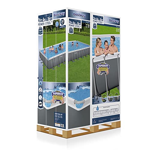 Bestway Power Steel 31' 4" x 16' x 52" Rectangular Metal Frame Above Ground Swimming Pool Set with 2,200 GPH Filter Pump, Ladder, and Pool Cover