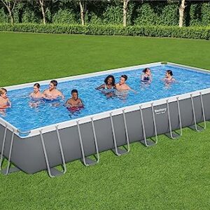 Bestway Power Steel 31' 4" x 16' x 52" Rectangular Metal Frame Above Ground Swimming Pool Set with 2,200 GPH Filter Pump, Ladder, and Pool Cover