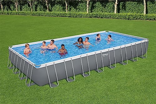 Bestway Power Steel 31' 4" x 16' x 52" Rectangular Metal Frame Above Ground Swimming Pool Set with 2,200 GPH Filter Pump, Ladder, and Pool Cover