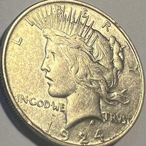 1924 P Silver Peace Dollar Dollar AU Fine Details Condition