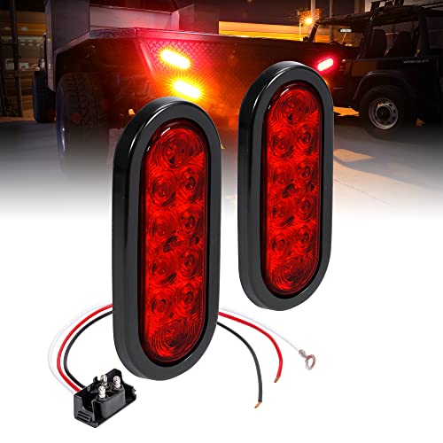 TRUE MODS 2pc 6" Red Oval LED Trailer Tail Light Kit [DOT FMVSS 108] [SAE S2TSI6P2] [Grommet & Plug Included] [IP67 Waterproof] [Stop Turn Tail] Trailer Brake Lights for Boat Trailer RV Trucks