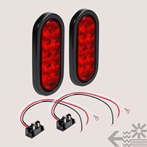 TRUE MODS 2pc 6" Red Oval LED Trailer Tail Light Kit [DOT FMVSS 108] [SAE S2TSI6P2] [Grommet & Plug Included] [IP67 Waterproof] [Stop Turn Tail] Trailer Brake Lights for Boat Trailer RV Trucks