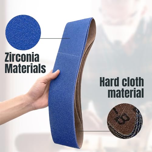 POWERTEC 4 x 36 Inch Zirconia Sanding Belts, 60 Grit Belt Sander Sanding Belt for Bench Sander, Belt and Disc sander, Woodworking, Metal Grinding, 3PK (443606Z-3)