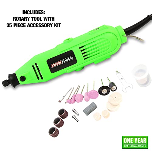 OEMTOOLS 24664 Rotary Tool with 35 Piece Accessory Kit, Green and Black Rotary Tool Kit, Multi Tool and Sanding Machine Kit, Corded Rotary Tool