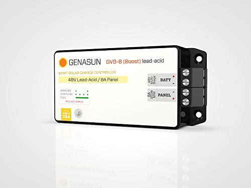 Genasun GVB-8-Pb-48V, 8 A (Input) 350 W Solar Panel, Voltage Boosting MPPT Solar Charge Controller for 48 V Lead-Acid Battery