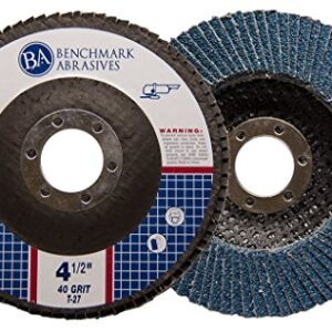 Benchmark Abrasives 4.5" x 7/8" Premium High-Density Jumbo Zirconia Type 27 Flap Discs for Sanding, Stock and Rust Removal, Finishing, Grinding, Deburring (10 Pack) - 40 Grit