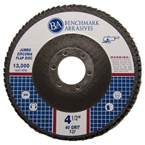 Benchmark Abrasives 4.5" x 7/8" Premium High-Density Jumbo Zirconia Type 27 Flap Discs for Sanding, Stock and Rust Removal, Finishing, Grinding, Deburring (10 Pack) - 40 Grit