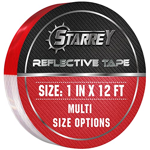 STARREY Outdoor Reflective Tape Red White 1 in X 12 FT Waterproof Self Adhesive DOT-C2 Trailer Safety Caution Conspicuity Dot Tape for Trucks Cars