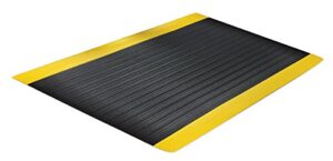 portico systems 18020306 comfort step 3/8" anti-fatigue mat with ribbed emboss, black with yellow border, 2" x 3"