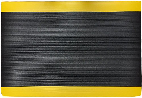 Portico Systems 18020306 Comfort Step 3/8" Anti-Fatigue Mat with Ribbed Emboss, Black with Yellow Border, 2" x 3"