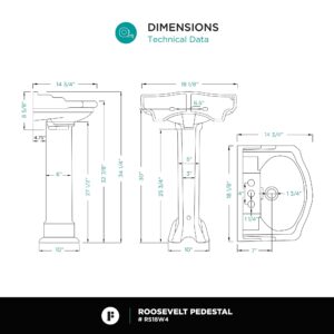 Fine Fixtures, Roosevelt White Pedestal Sink - 18 Inch Vitreous China Ceramic Material (4 Inch Faucet Spread hole)