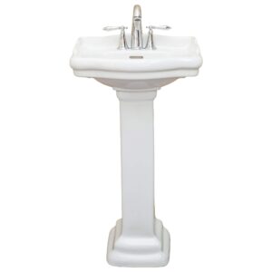 Fine Fixtures, Roosevelt White Pedestal Sink - 18 Inch Vitreous China Ceramic Material (4 Inch Faucet Spread hole)
