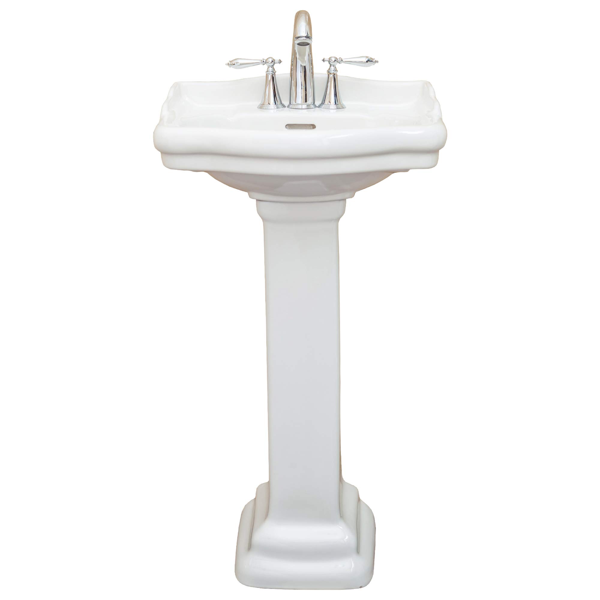 Fine Fixtures, Roosevelt White Pedestal Sink - 18 Inch Vitreous China Ceramic Material (4 Inch Faucet Spread hole)