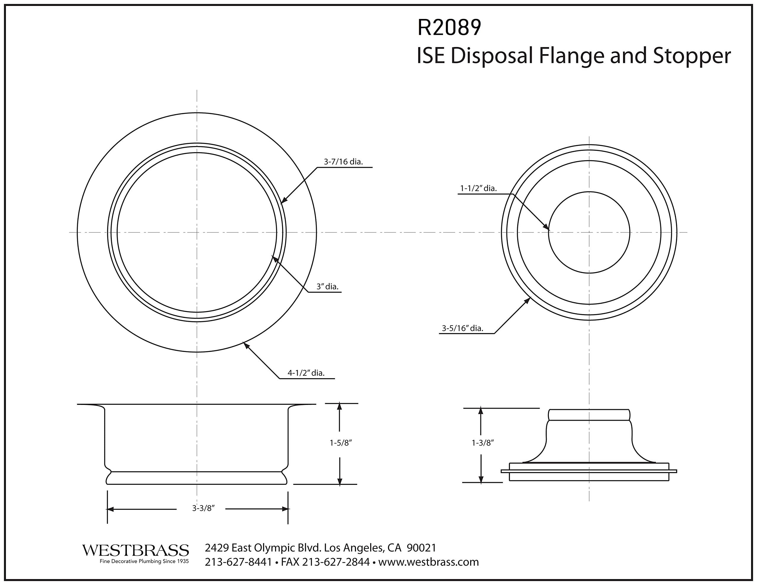 Westbrass R2089-12 Incinerator Style Disposal Flange and Stopper, Oil Rubbed Bronze