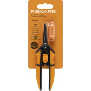 fiskars micro-tip pruning snips - 6" garden shears with sharp precision-ground non-stick coated stainless steel blade - gardening tool scissors with softgrip handle