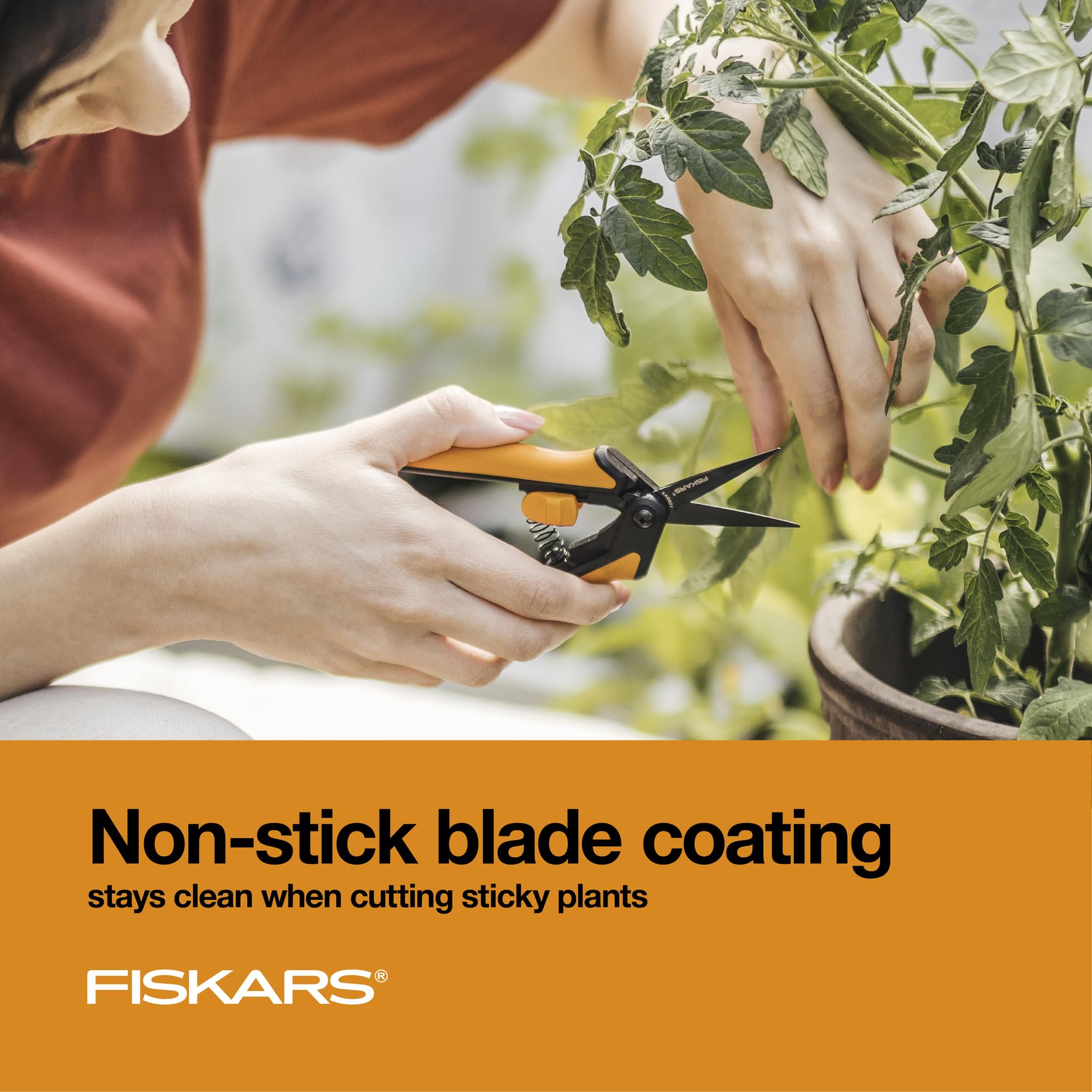 Fiskars Micro-Tip Pruning Snips - 6" Garden Shears with Sharp Precision-Ground Non-Stick Coated Stainless Steel Blade - Gardening Tool Scissors with SoftGrip Handle