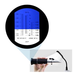 Clinical Refractometer ATC Tri-Scale Serum Protein 0-12 g/100ml Urine Specific Gravity SG 1.000-1.050 Refractive Index 1.333-1.360RI w/Extra LED Light & Pipette