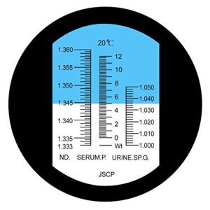 Clinical Refractometer ATC Tri-Scale Serum Protein 0-12 g/100ml Urine Specific Gravity SG 1.000-1.050 Refractive Index 1.333-1.360RI w/Extra LED Light & Pipette