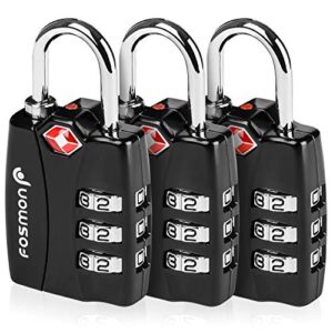 tsa accepted luggage locks, fosmon (3 pack) open alert indicator 3 digit combination padlock codes with alloy body for travel bag, suit case, lockers, gym, bike locks or other