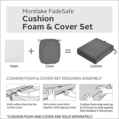 Classic Accessories Montlake FadeSafe Water-Resistant 72 x 21 x 3 Inch Outdoor Chaise Lounge Cushion Slip Cover, Patio Furniture Cushion Cover, Light Charcoal Grey, Patio Furniture Cushion Covers