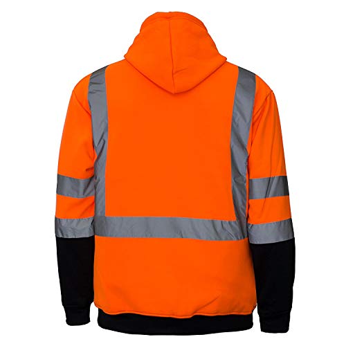 New York Hi-Viz Workwear H8311 Men's ANSI Class 3 High Visibility Class 3 Sweatshirt, Hooded Pullover, Knit Lining, Black Bottom (Orange, X-Large)