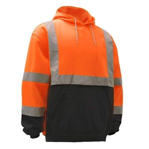 New York Hi-Viz Workwear H8311 Men's ANSI Class 3 High Visibility Class 3 Sweatshirt, Hooded Pullover, Knit Lining, Black Bottom (Orange, X-Large)