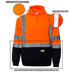 New York Hi-Viz Workwear H8311 Men's ANSI Class 3 High Visibility Class 3 Sweatshirt, Hooded Pullover, Knit Lining, Black Bottom (Orange, X-Large)