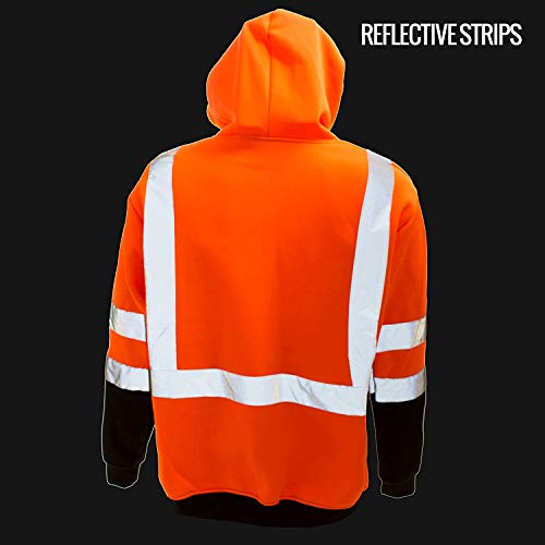 New York Hi-Viz Workwear H8311 Men's ANSI Class 3 High Visibility Class 3 Sweatshirt, Hooded Pullover, Knit Lining, Black Bottom (Orange, X-Large)