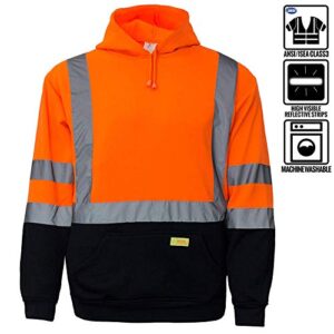 New York Hi-Viz Workwear H8311 Men's ANSI Class 3 High Visibility Class 3 Sweatshirt, Hooded Pullover, Knit Lining, Black Bottom (Orange, X-Large)