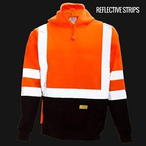 New York Hi-Viz Workwear H8311 Men's ANSI Class 3 High Visibility Class 3 Sweatshirt, Hooded Pullover, Knit Lining, Black Bottom (Orange, X-Large)