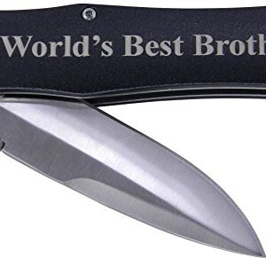 World's Best Brother Folding Pocket Knife - Great Gift for Birthday, or Christmas Gift for a brother (Black Handle)