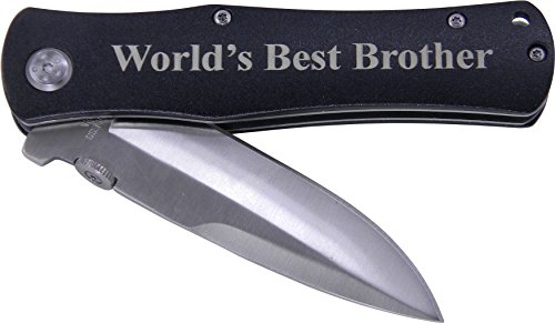 World's Best Brother Folding Pocket Knife - Great Gift for Birthday, or Christmas Gift for a brother (Black Handle)