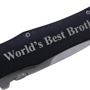 World's Best Brother Folding Pocket Knife - Great Gift for Birthday, or Christmas Gift for a brother (Black Handle)