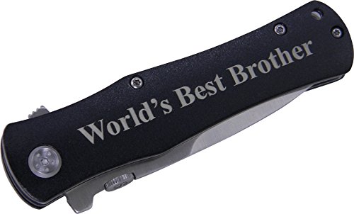 World's Best Brother Folding Pocket Knife - Great Gift for Birthday, or Christmas Gift for a brother (Black Handle)