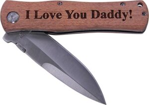 i love you daddy! folding pocket knife with pocket clip - (wood handle)