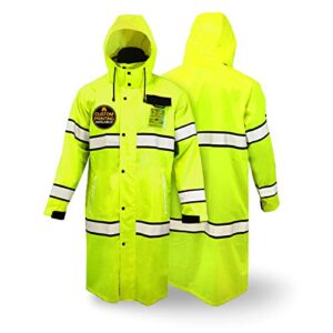 kwiksafety - charlotte, nc - torrent high visibility rain gear - foldable hood - class 3 ansi osha reflective waterproof trench safety jacket/xl