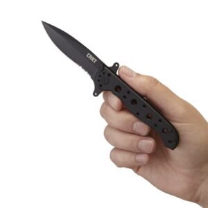 CRKT M21-10KSF EDC Folding Pocket Knife: Special Forces Everyday Carry, Black Serrated Edge Blade, Frame Lock, Dual Hilt, Stainless Steel Handle, Reversible Pocket Clip