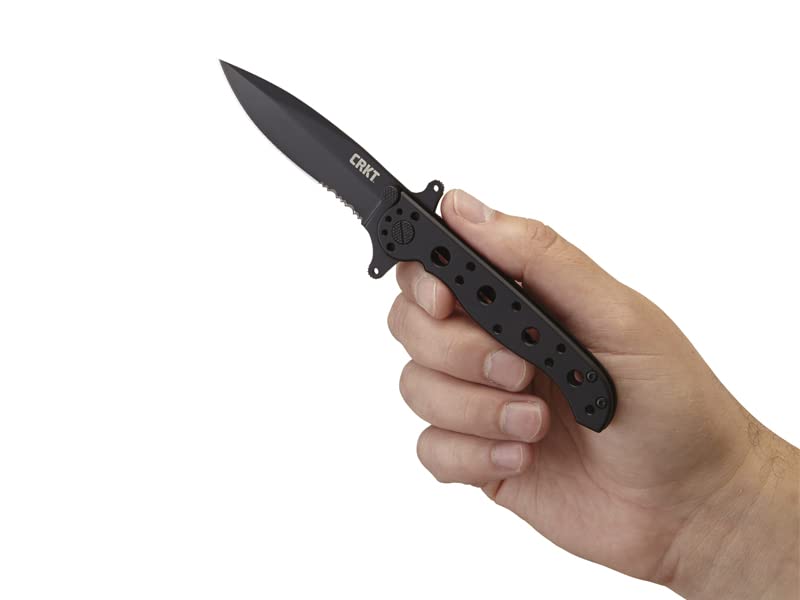 CRKT M21-10KSF EDC Folding Pocket Knife: Special Forces Everyday Carry, Black Serrated Edge Blade, Frame Lock, Dual Hilt, Stainless Steel Handle, Reversible Pocket Clip