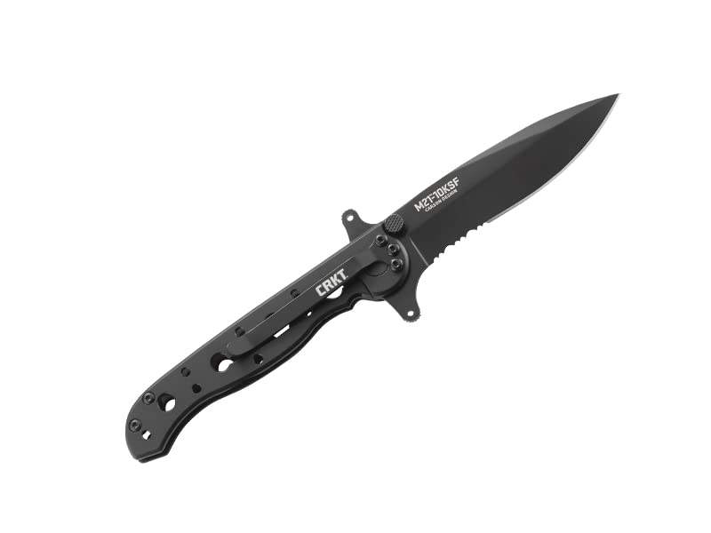 CRKT M21-10KSF EDC Folding Pocket Knife: Special Forces Everyday Carry, Black Serrated Edge Blade, Frame Lock, Dual Hilt, Stainless Steel Handle, Reversible Pocket Clip