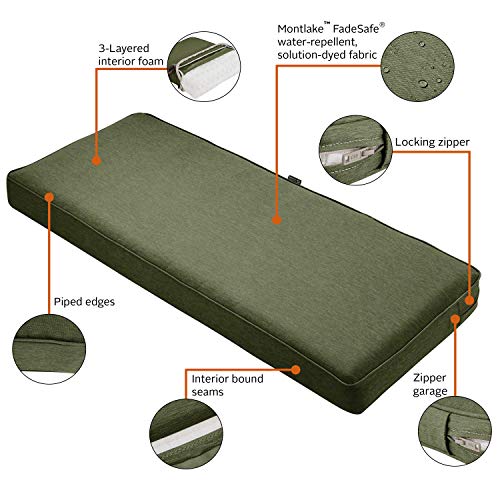 Classic Accessories Montlake FadeSafe Water-Resistant 42 x 18 x 3 Inch Outdoor Bench/Settee Cushion, Patio Furniture Swing Cushion, Heather Fern Green, Patio Loveseat Cushion