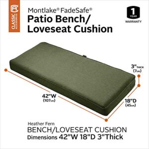 Classic Accessories Montlake FadeSafe Water-Resistant 42 x 18 x 3 Inch Outdoor Bench/Settee Cushion, Patio Furniture Swing Cushion, Heather Fern Green, Patio Loveseat Cushion