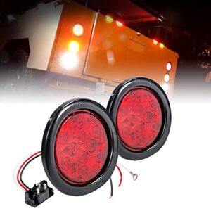 true mods 2pc 4" round red led trailer tail lights [dot certified] [grommet & plug included] [ip67 waterproof] turn stop brake trailer lights for rv trucks