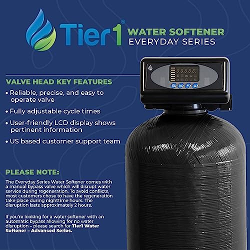 Tier1 Digital Whole House Water Softener System 48,000 Grain High Efficiency | Pre-Filled Mineral Tank with 1.5 Cubic feet of Cation Resin | Home Water Filtration System | Everyday Water Softener