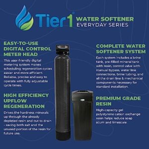 Tier1 Digital Whole House Water Softener System 48,000 Grain High Efficiency | Pre-Filled Mineral Tank with 1.5 Cubic feet of Cation Resin | Home Water Filtration System | Everyday Water Softener